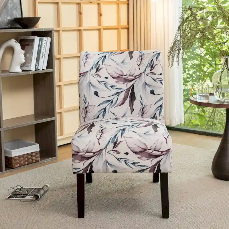 Fauteuil d'appoint capitonné floral violet avec pieds en bois