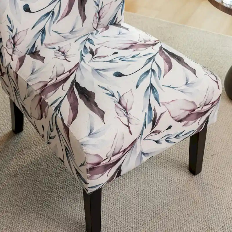 Fauteuil d'appoint capitonné floral violet avec pieds en bois