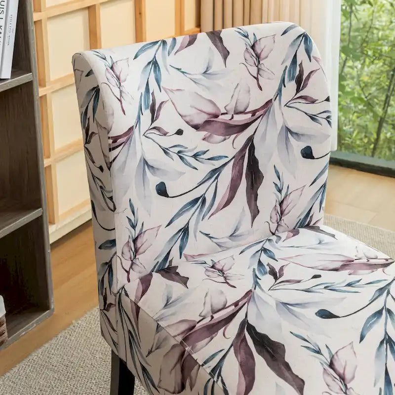 Fauteuil d'appoint capitonné floral violet avec pieds en bois