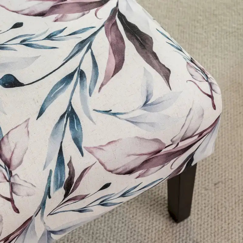 Fauteuil d'appoint capitonné floral violet avec pieds en bois