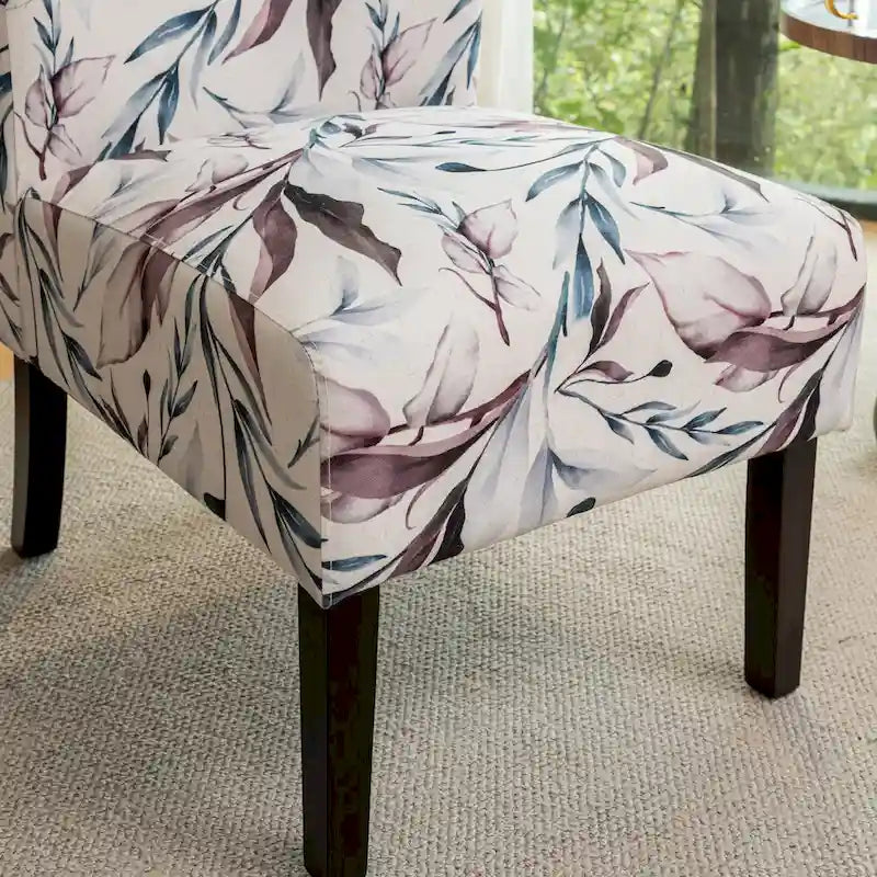 Fauteuil d'appoint capitonné floral violet avec pieds en bois