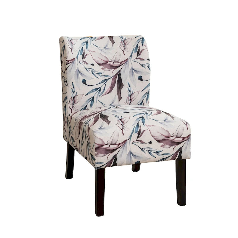 Fauteuil d'appoint capitonné floral violet avec pieds en bois