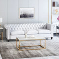 Canapé 3 places blanc 83 Chesterfield capitonné avec clous décoratifs et pieds