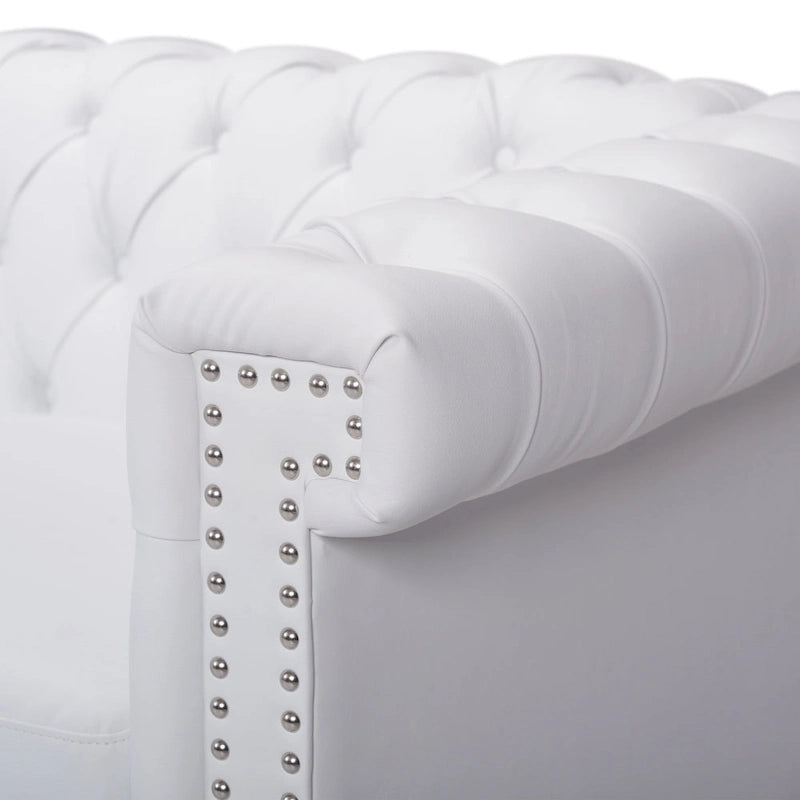Canapé 3 places blanc 83 Chesterfield capitonné avec clous décoratifs et pieds