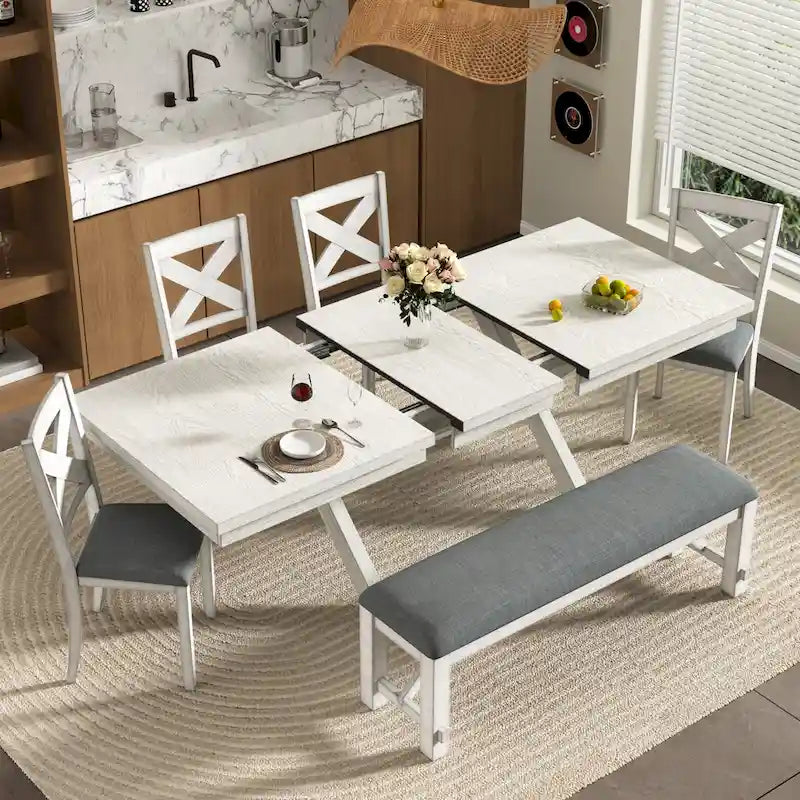Table à manger extensible rectangulaire en bois massif