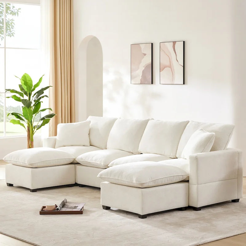 Canapé d'angle profond 6 places en chenille