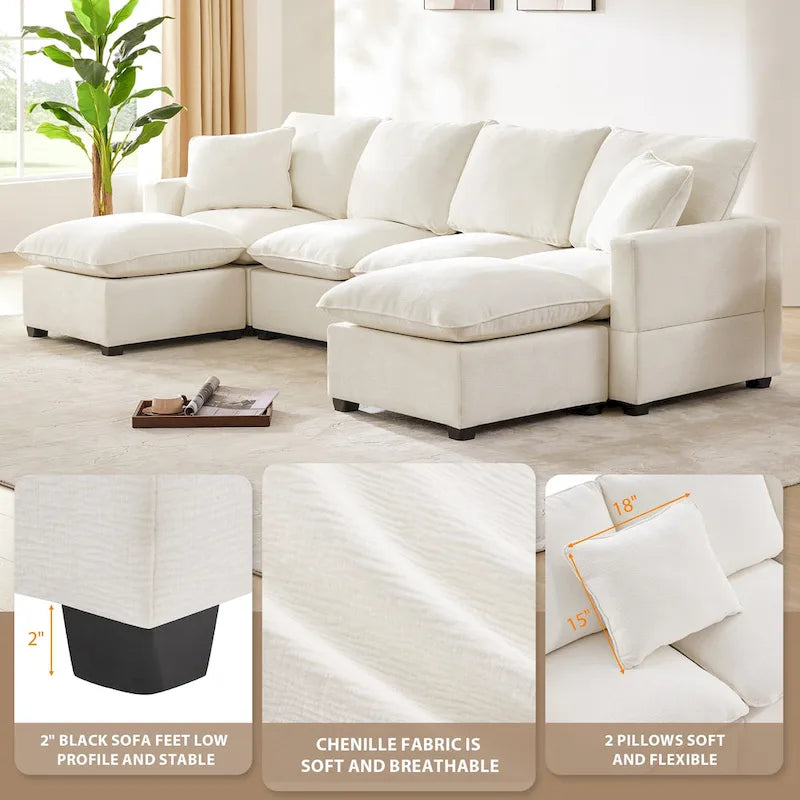 Canapé d'angle profond 6 places en chenille