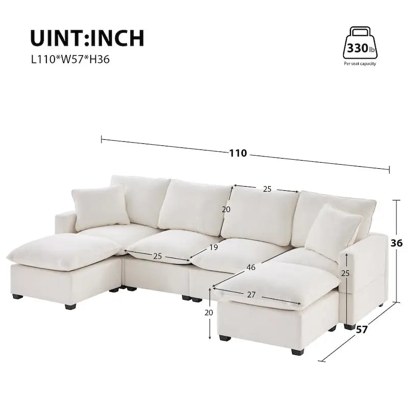 Canapé d'angle profond 6 places en chenille