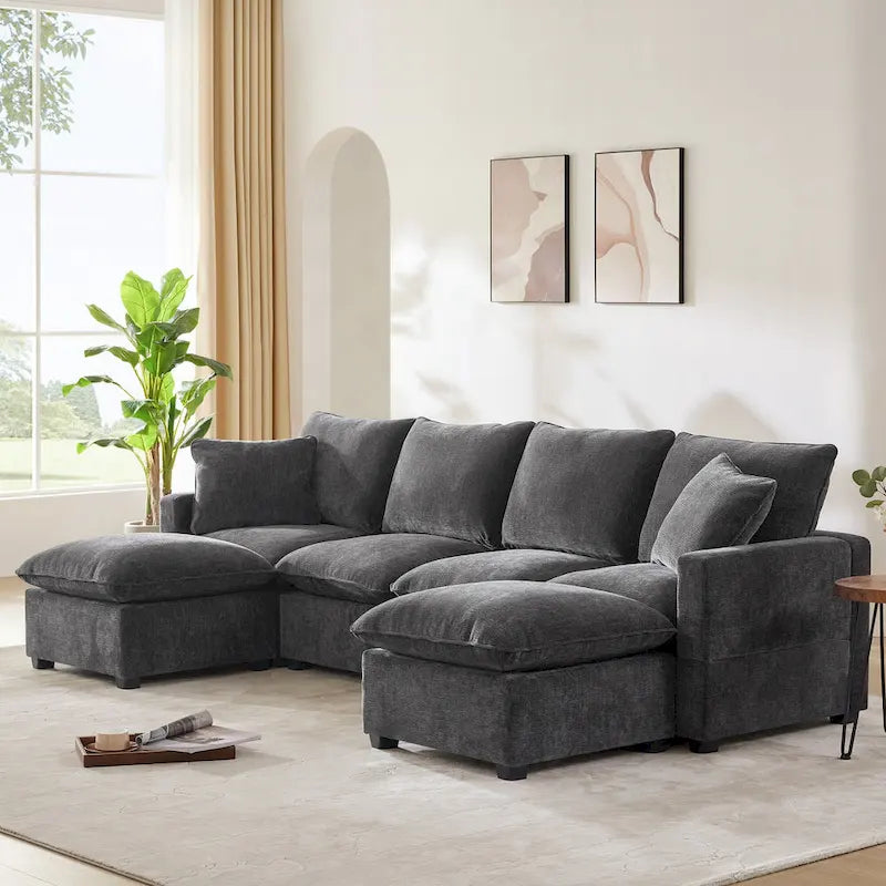 Canapé d'angle profond 6 places en chenille
