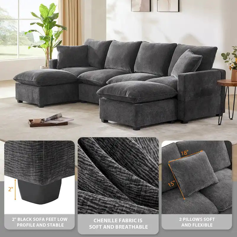 Canapé d'angle profond 6 places en chenille