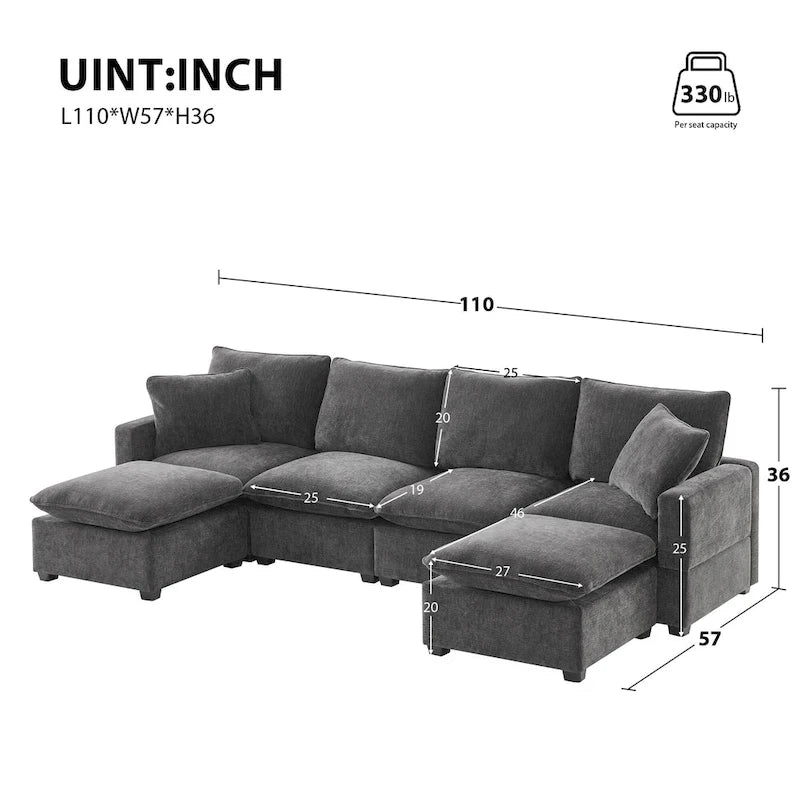 Canapé d'angle profond 6 places en chenille