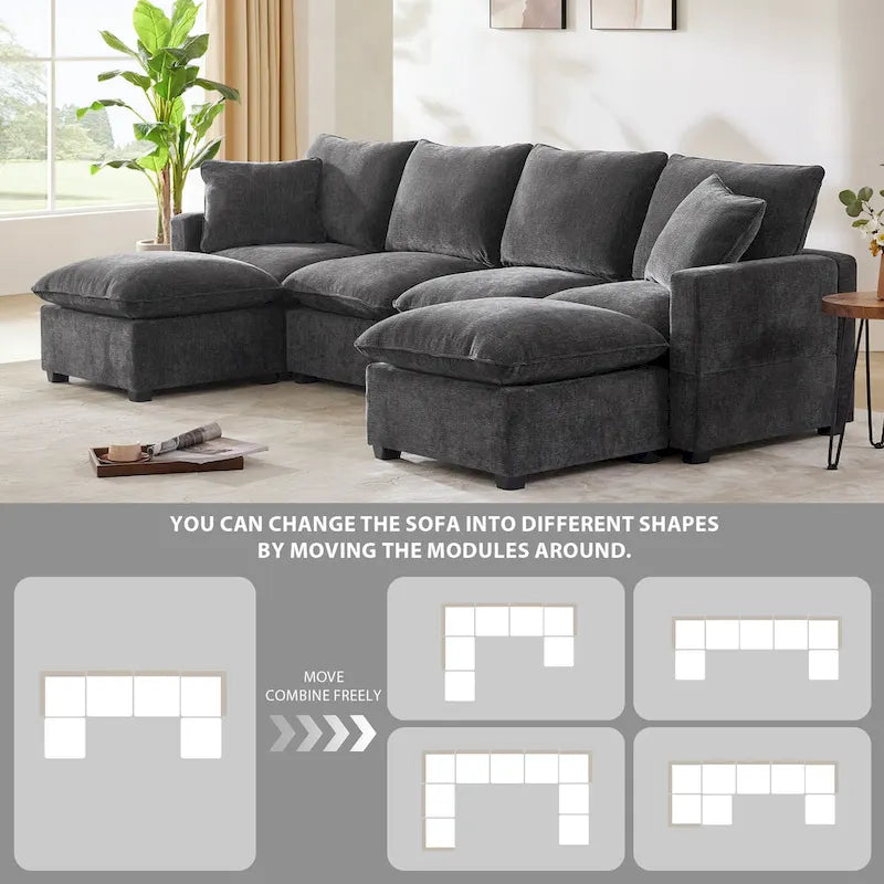 Canapé d'angle profond 6 places en chenille