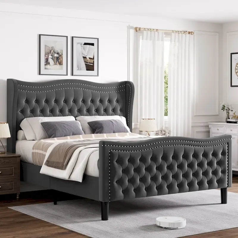 Lit plateforme en velours de style moderne