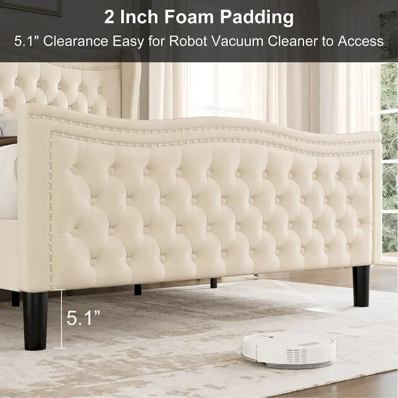 Lit plateforme en velours de style moderne