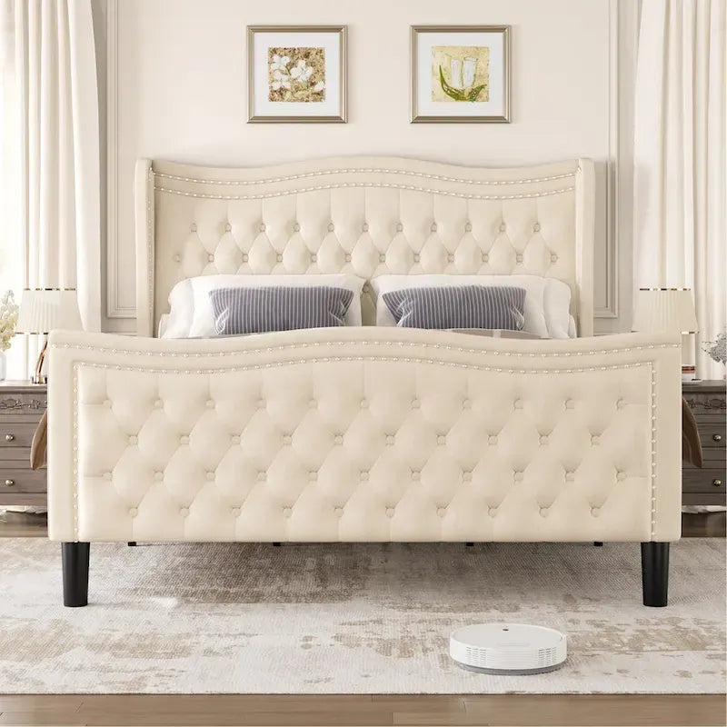 Lit plateforme en velours de style moderne