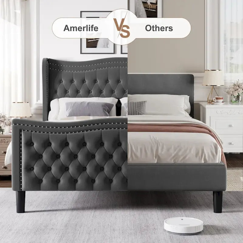 Lit plateforme en velours de style moderne