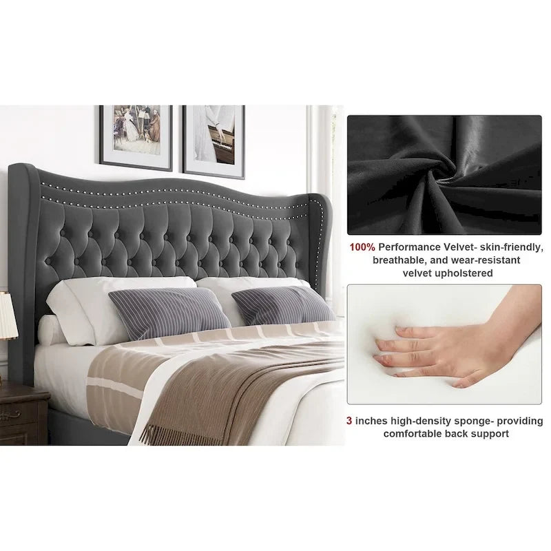 Lit plateforme en velours de style moderne