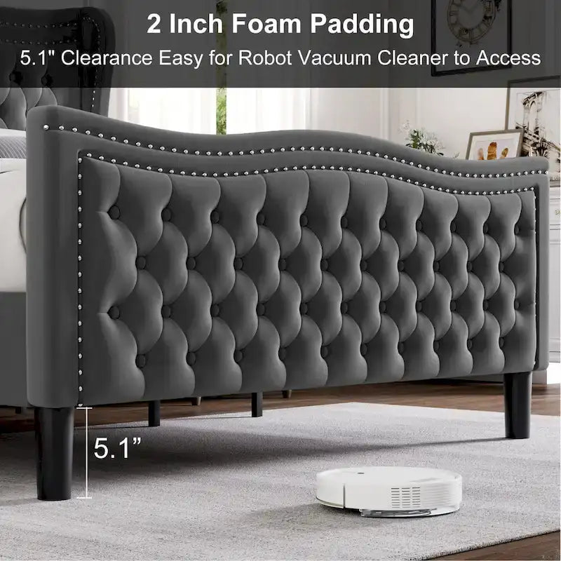 Lit plateforme en velours de style moderne