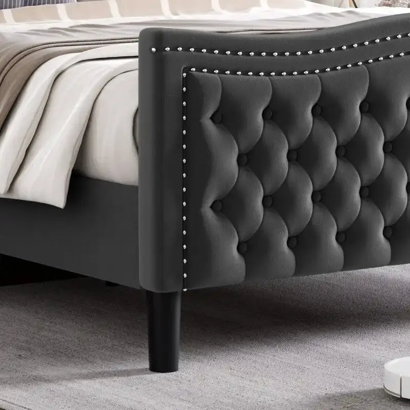 Lit plateforme en velours de style moderne