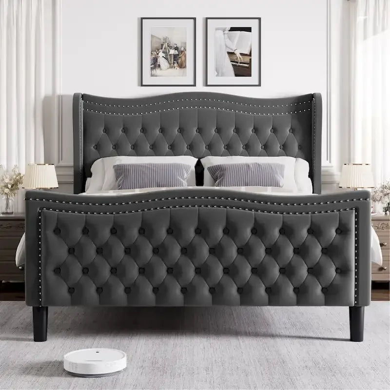 Lit plateforme en velours de style moderne