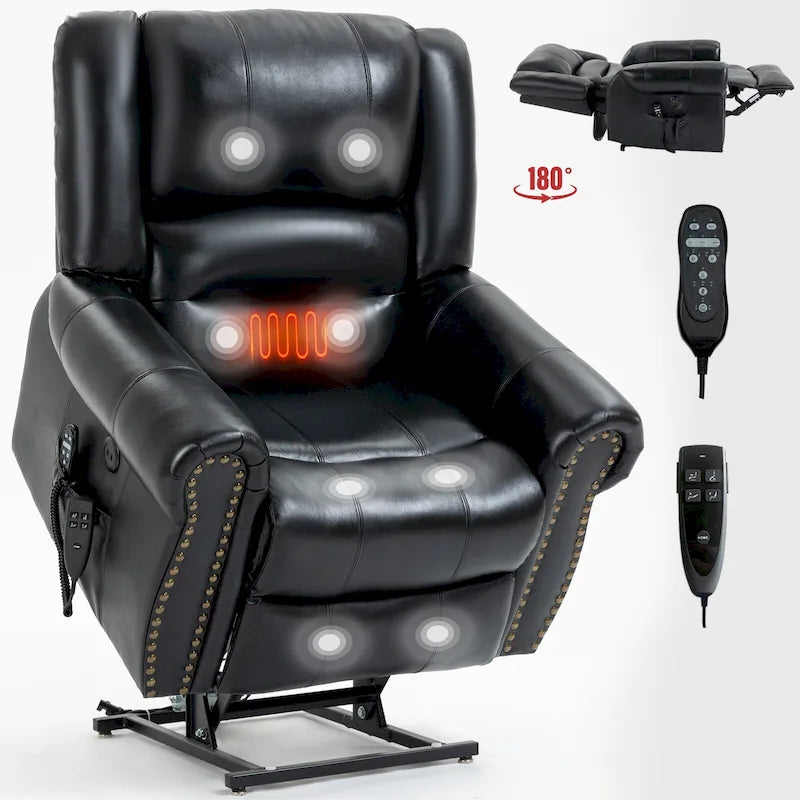 Fauteuil inclinable électrique en cuir véritable marron, réglable en hauteur