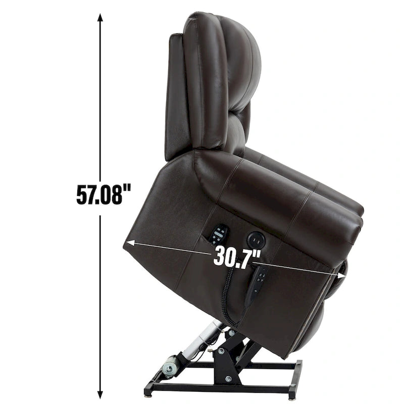 Fauteuil inclinable électrique en cuir véritable marron, réglable en hauteur