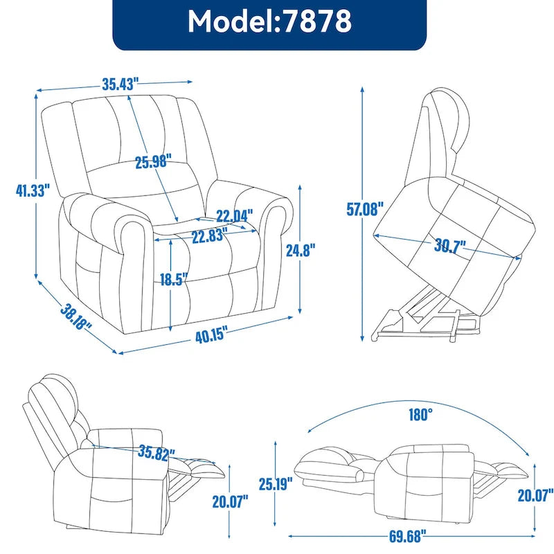 Fauteuil inclinable électrique en cuir véritable marron, réglable en hauteur