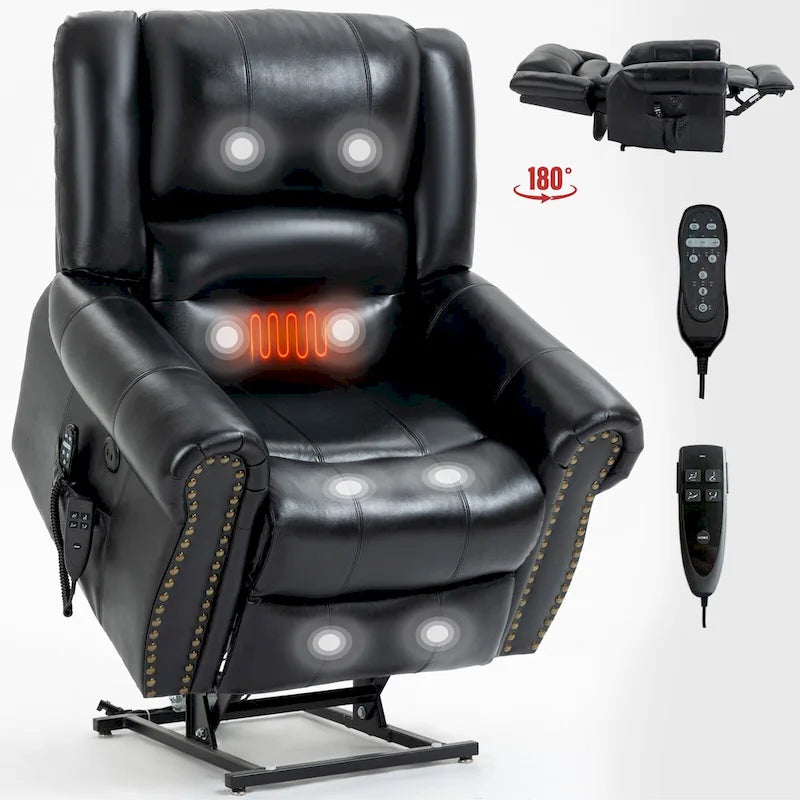 Fauteuil inclinable électrique en cuir véritable marron, réglable en hauteur