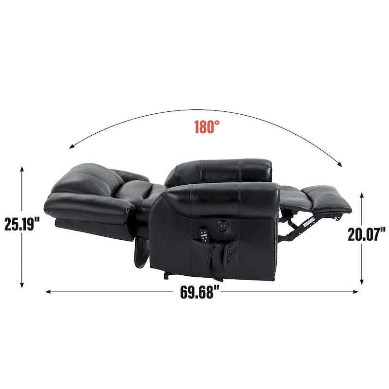 Fauteuil inclinable électrique en cuir véritable marron, réglable en hauteur