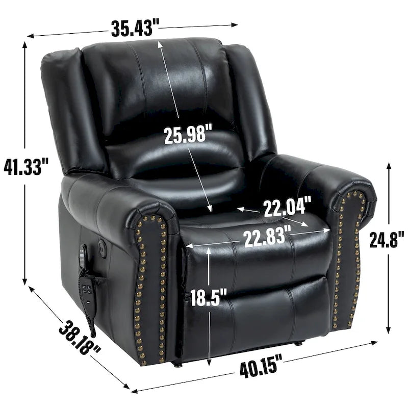 Fauteuil inclinable électrique en cuir véritable marron, réglable en hauteur