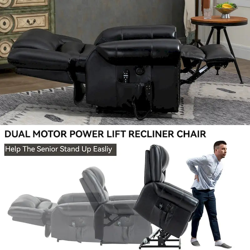 Fauteuil inclinable électrique en cuir véritable marron, réglable en hauteur