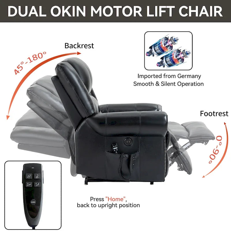 Fauteuil inclinable électrique en cuir véritable marron, réglable en hauteur