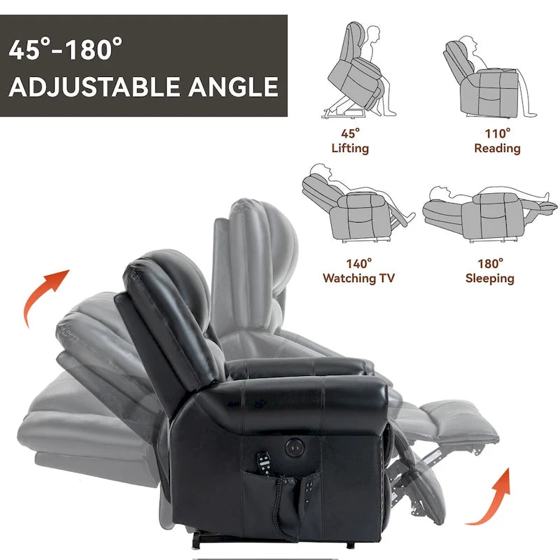 Fauteuil inclinable électrique en cuir véritable marron, réglable en hauteur