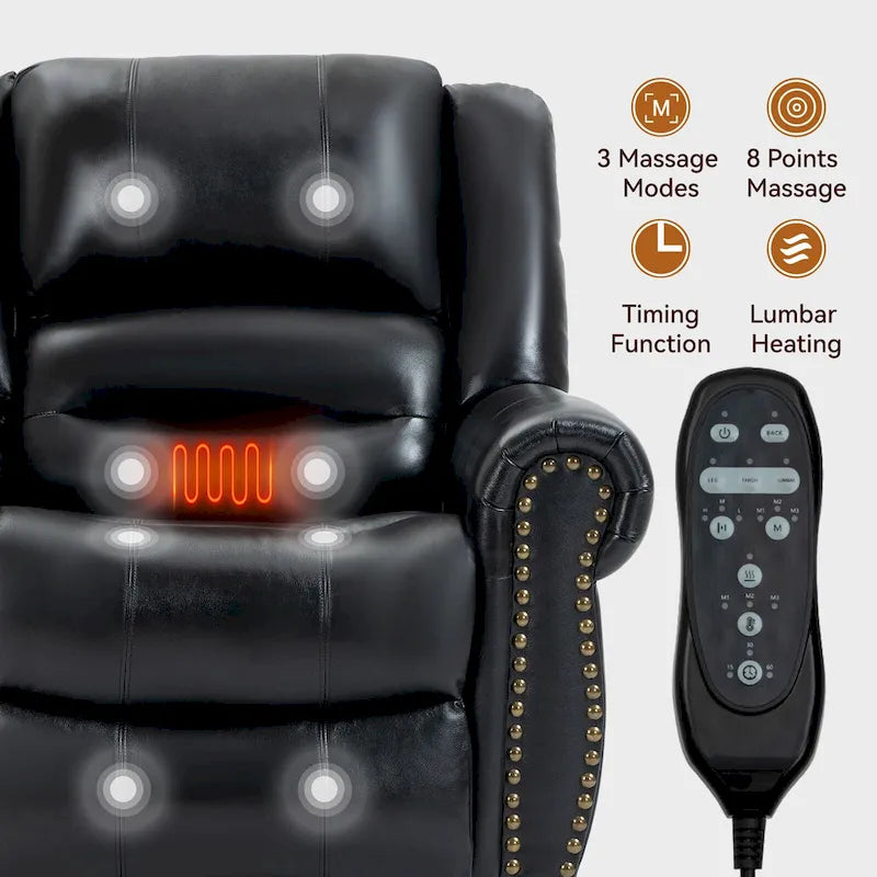 Fauteuil inclinable électrique en cuir véritable marron, réglable en hauteur