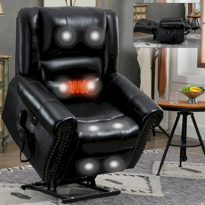 Fauteuil inclinable électrique en cuir véritable marron, réglable en hauteur