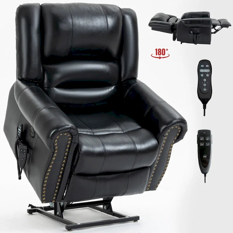 Fauteuil inclinable électrique en cuir véritable marron, réglable en hauteur