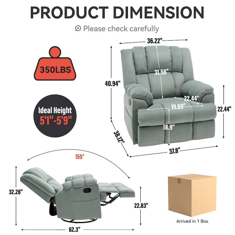 Fauteuil inclinable en tissu vert extra large