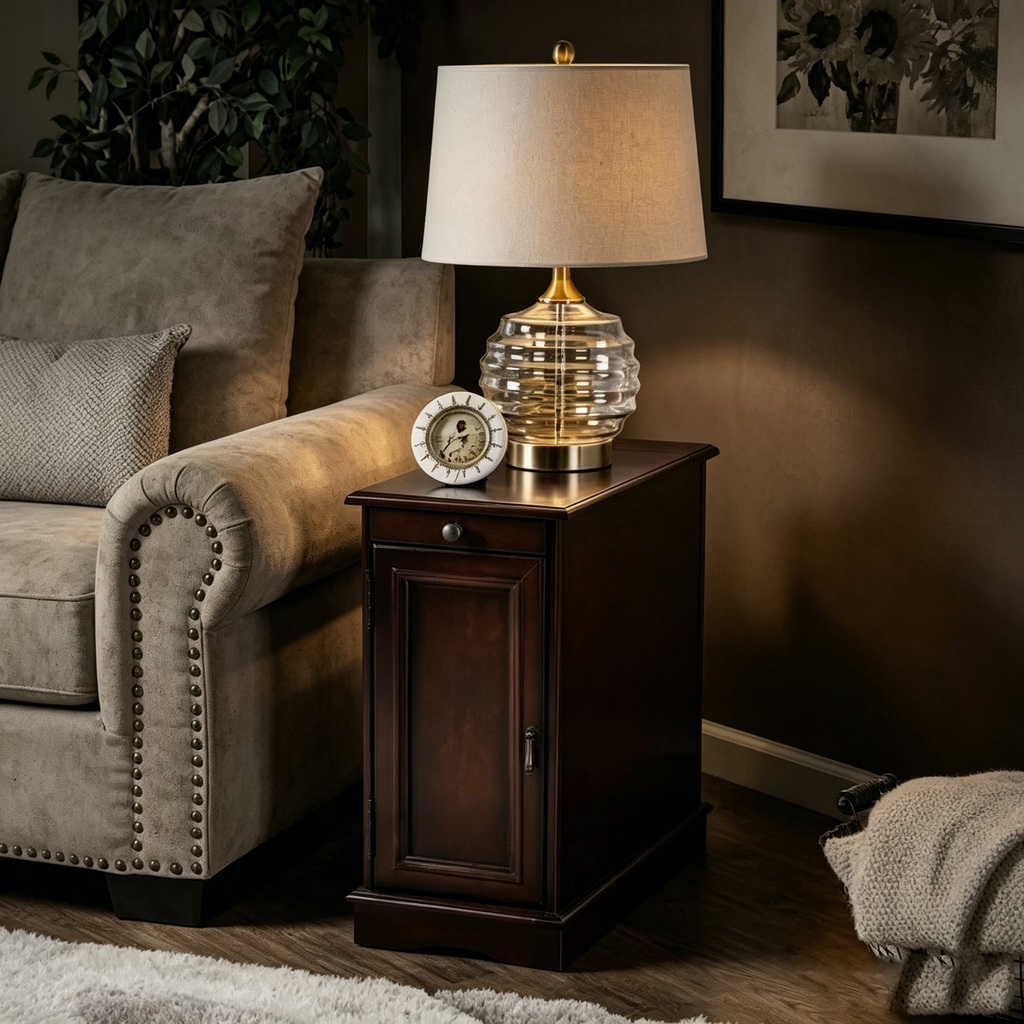 Table d'appoint de rangement multifonctionnelle en bois de style transitionnel