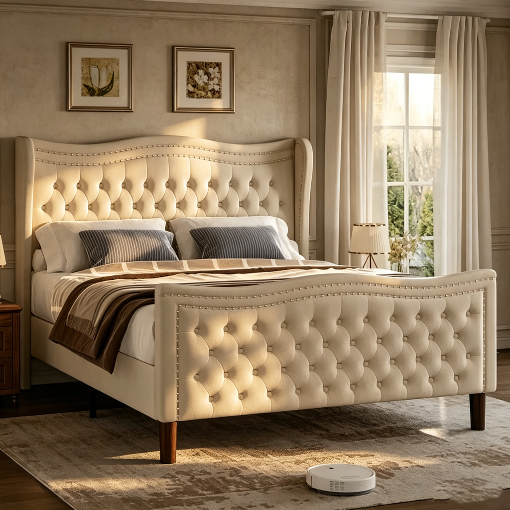 Lit plateforme en velours de style moderne