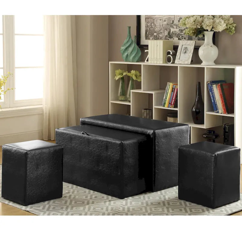 L'ensemble moderne de quatre pièces en similicuir comprend un banc et un tabouret.