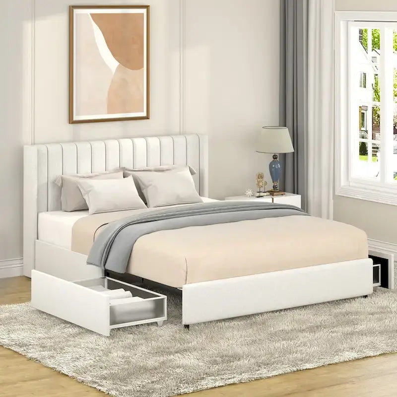 Lit plate-forme queen size en peluche