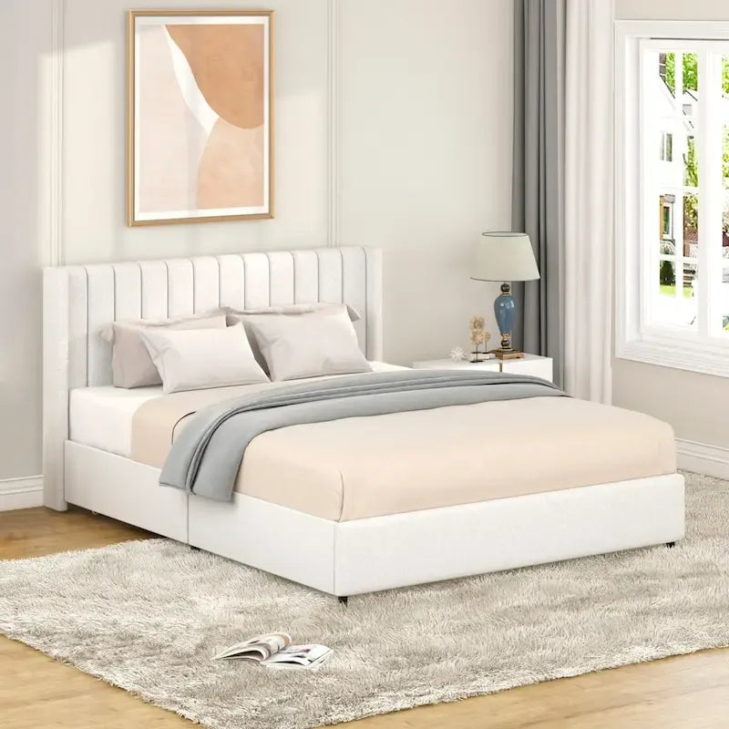 Lit plate-forme queen size en peluche