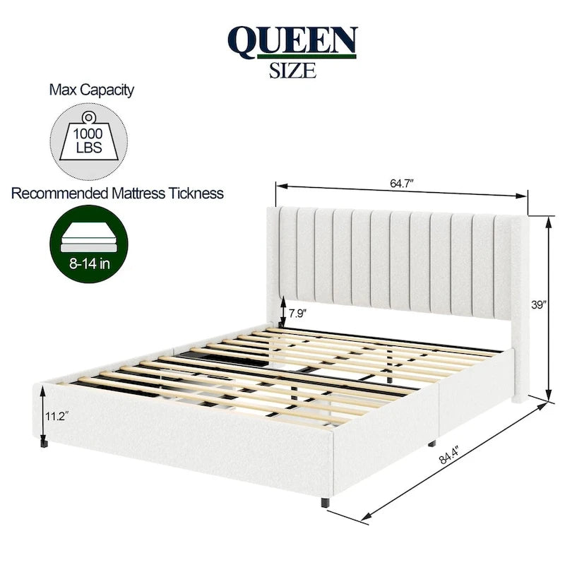 Lit plate-forme queen size en peluche