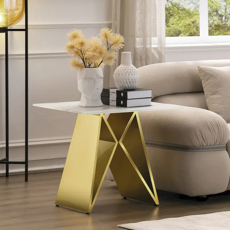 Table d'appoint en verre trempé blanc