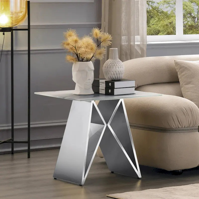 Table d'appoint en verre trempé blanc