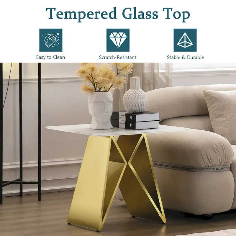 Table d'appoint en verre trempé blanc