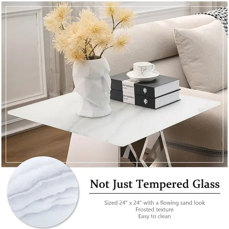 Table d'appoint en verre trempé blanc