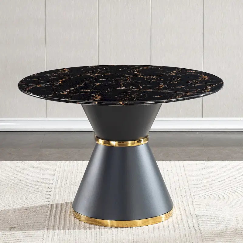 Table à manger ronde à motif marbre noir