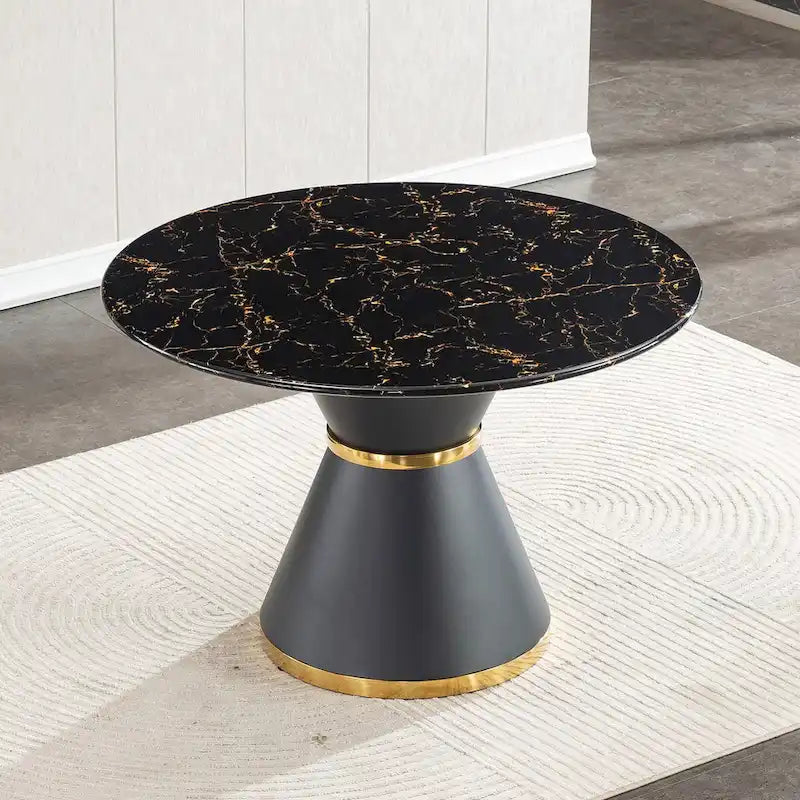 Table à manger ronde à motif marbre noir