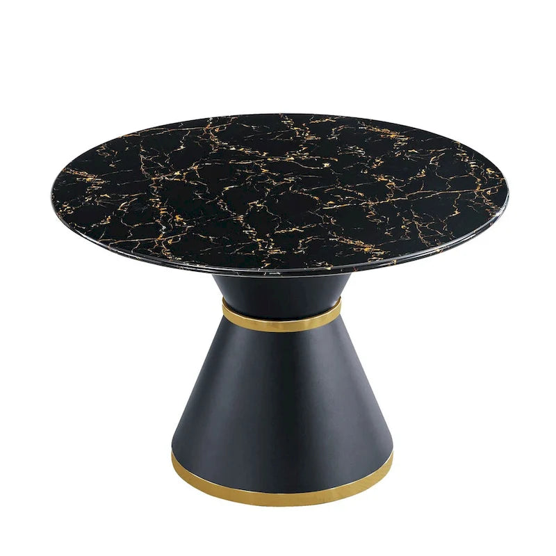 Table à manger ronde à motif marbre noir